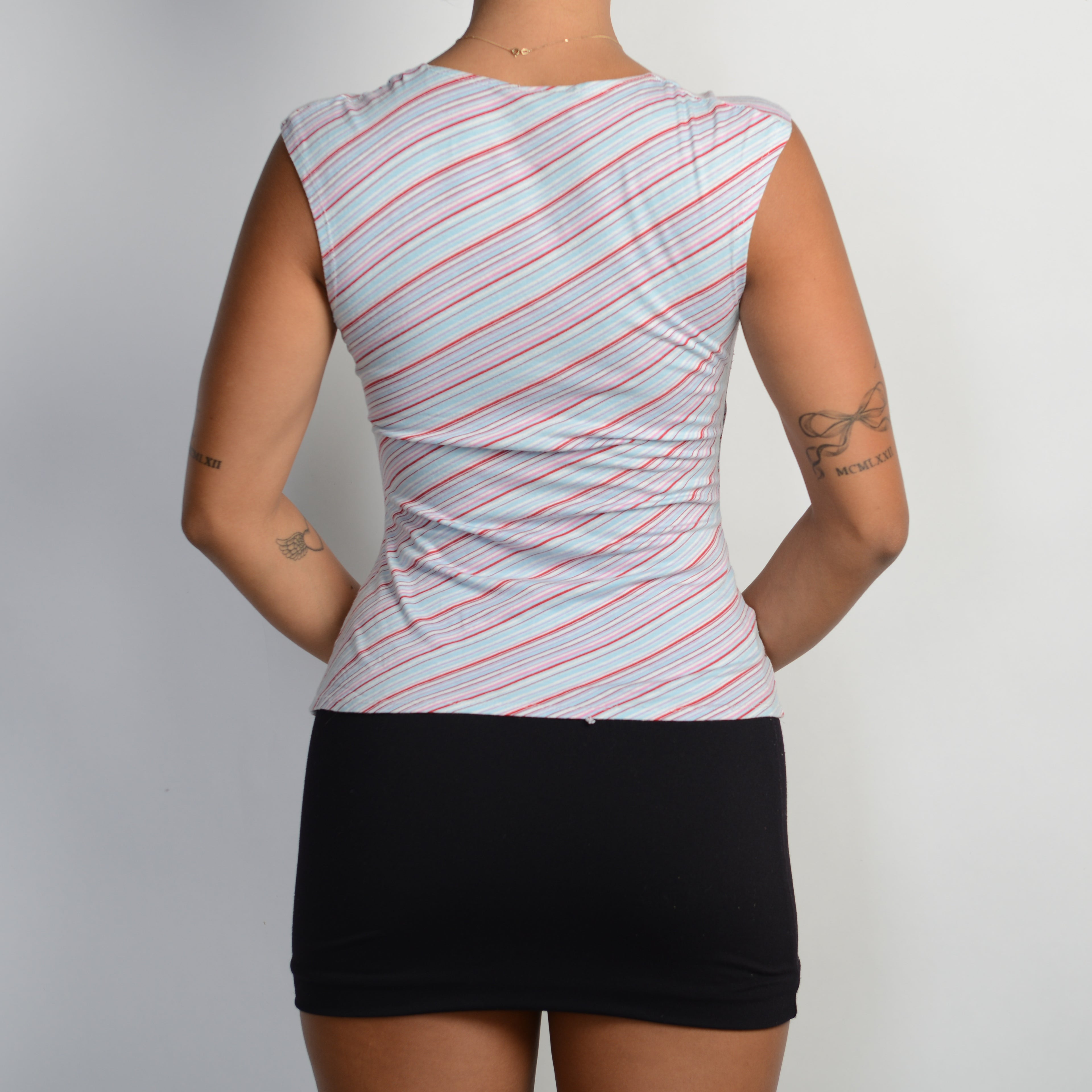 STRIPE FAUX WRAP TOP