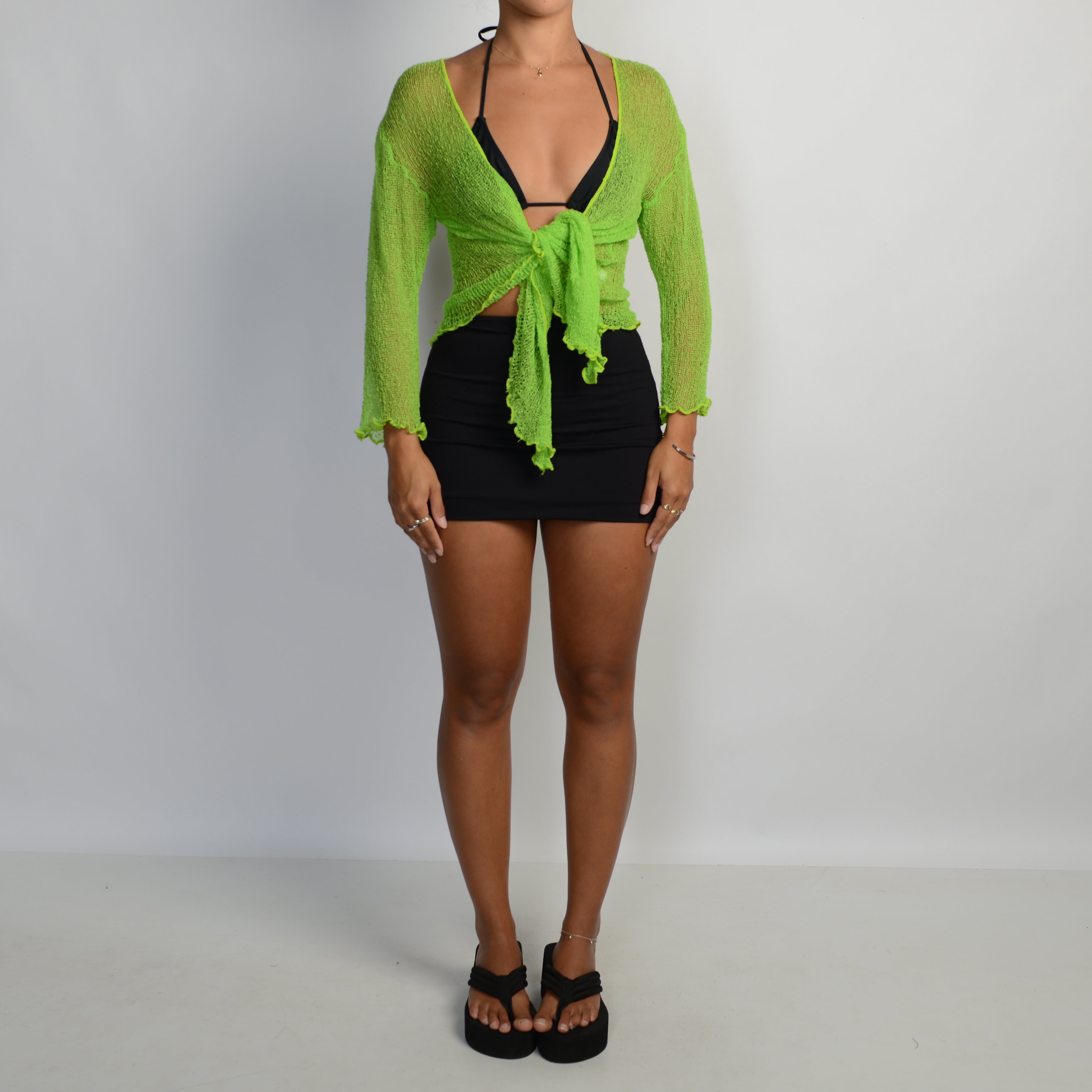 GREEN CROCHET TIE TOP