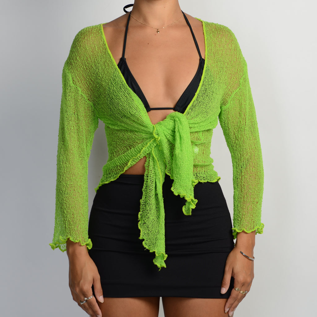 GREEN CROCHET TIE TOP