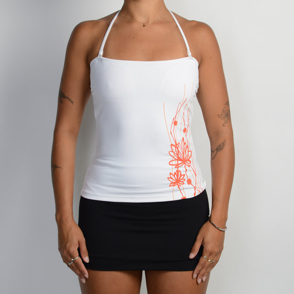 WHITE HALTER TANKINI TOP