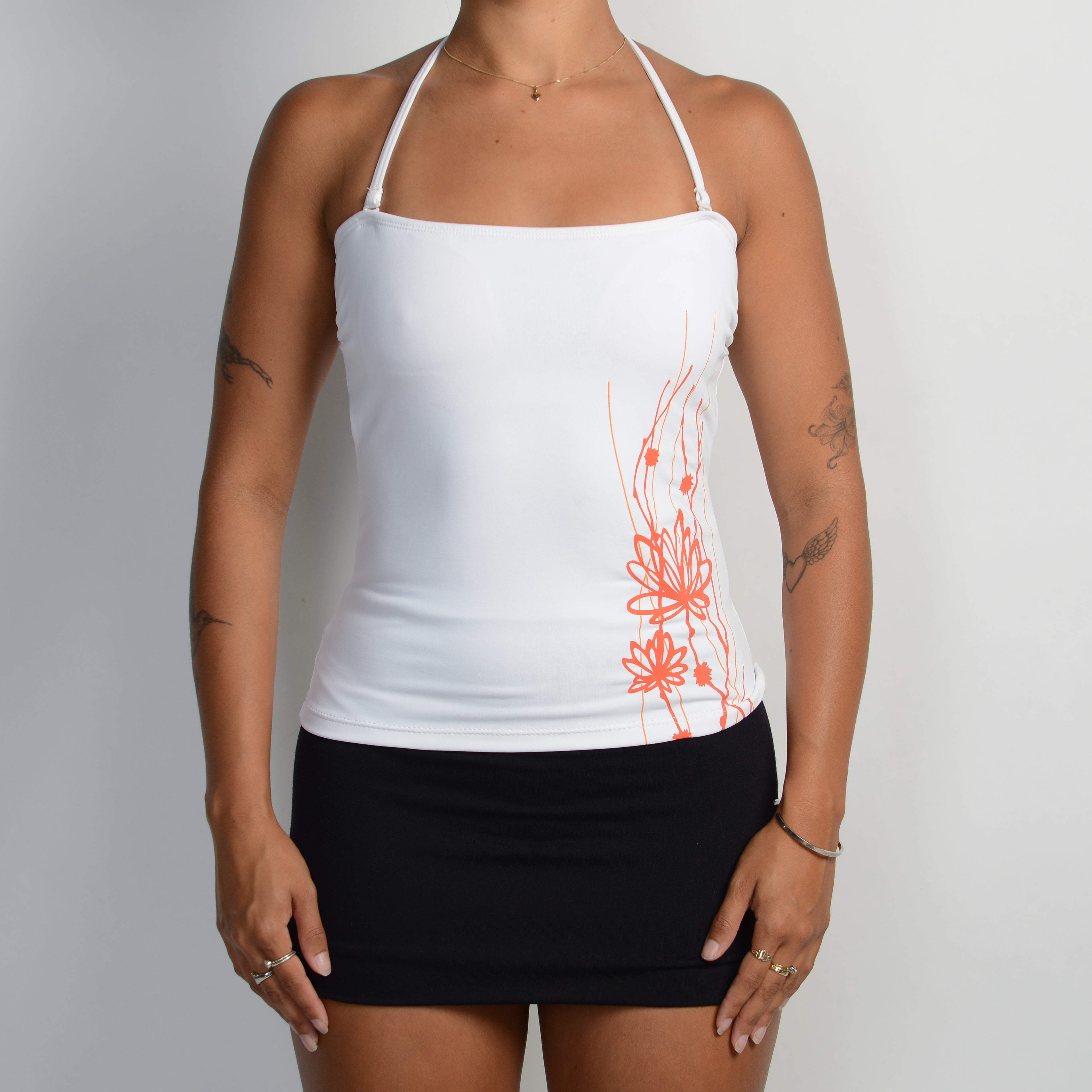 WHITE HALTER TANKINI TOP