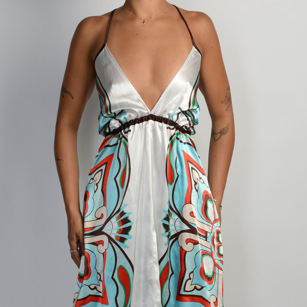 SATIN PATTERN MIDI DRESS