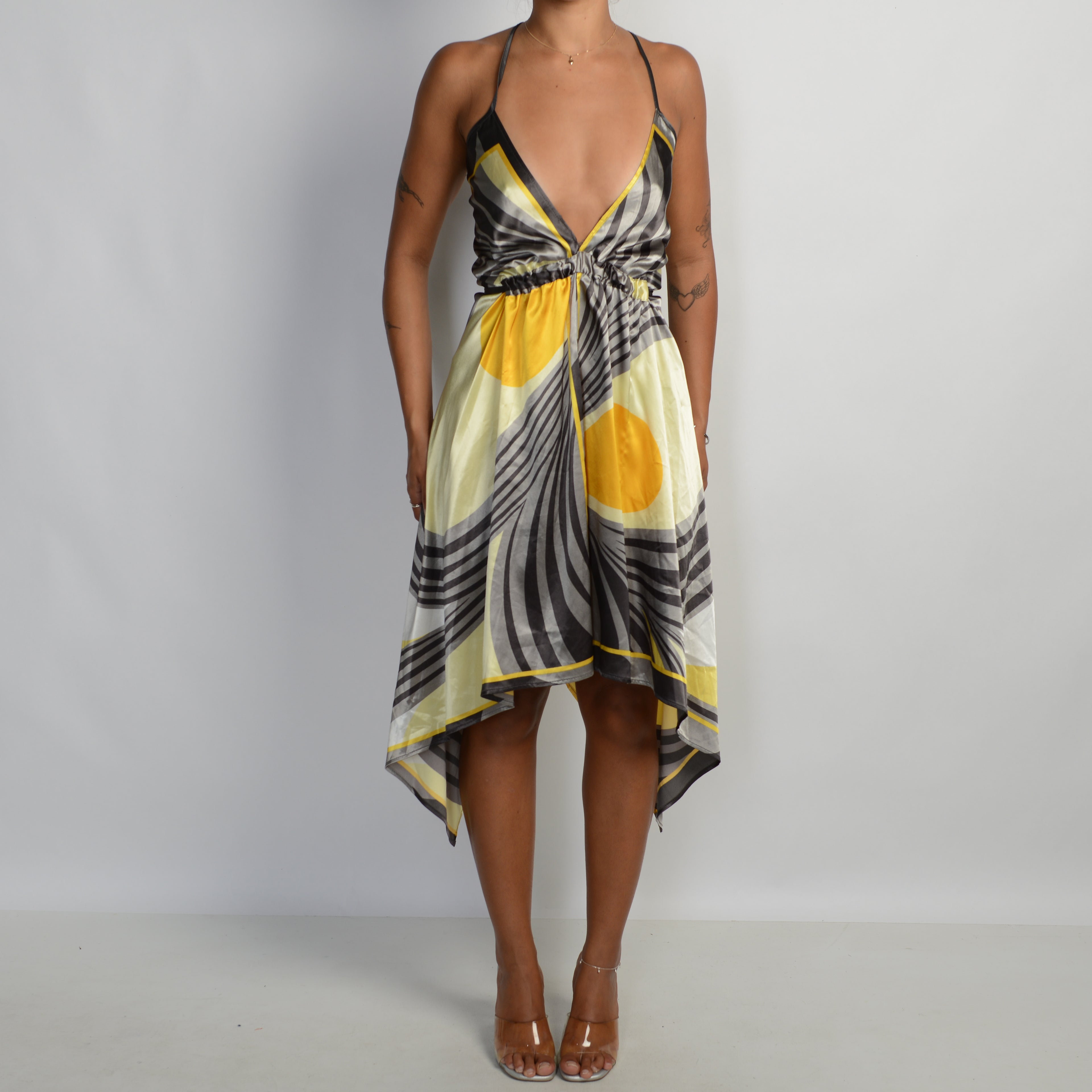 SATIN PATTERN MIDI DRESS