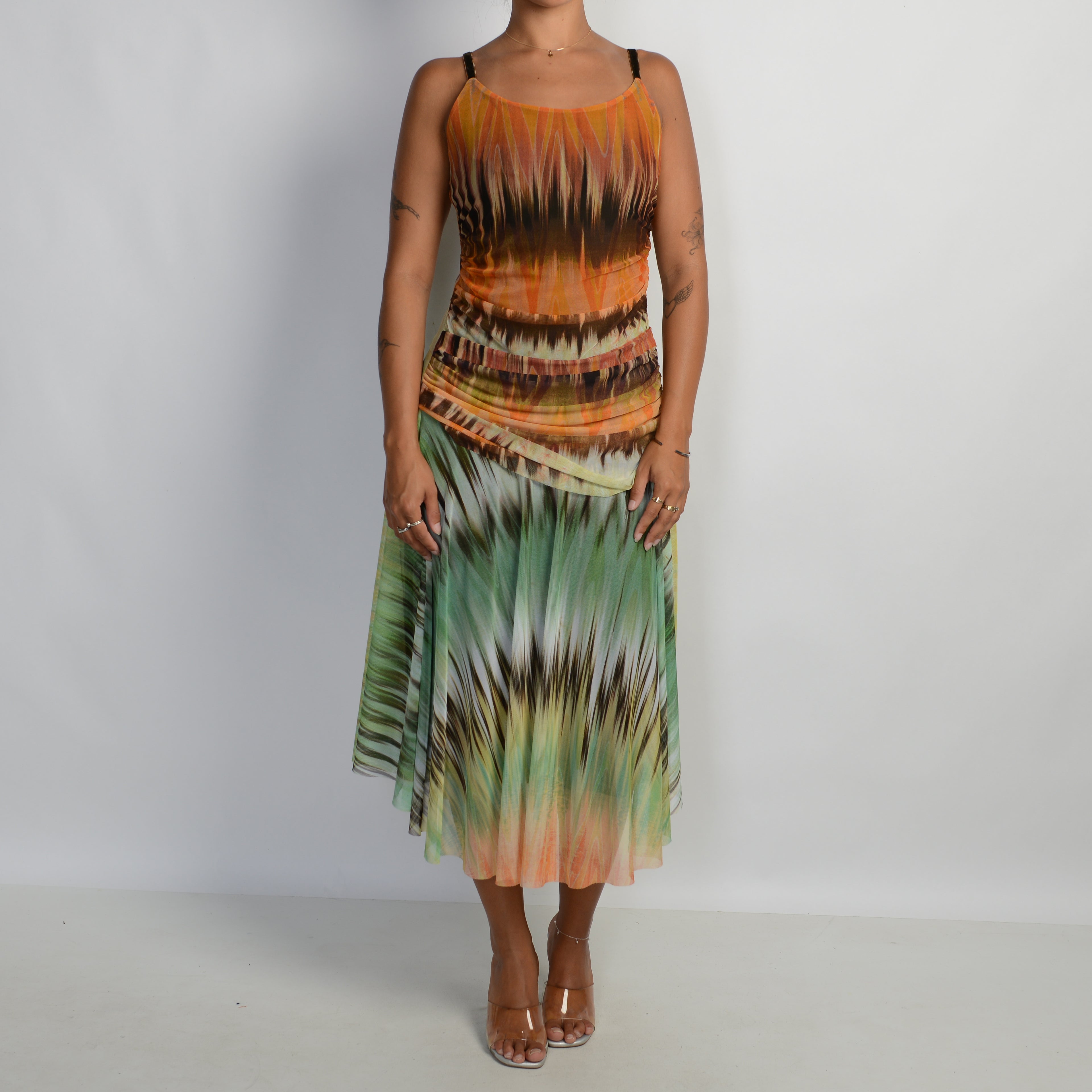 MESH PATTERN MIDI DRESS