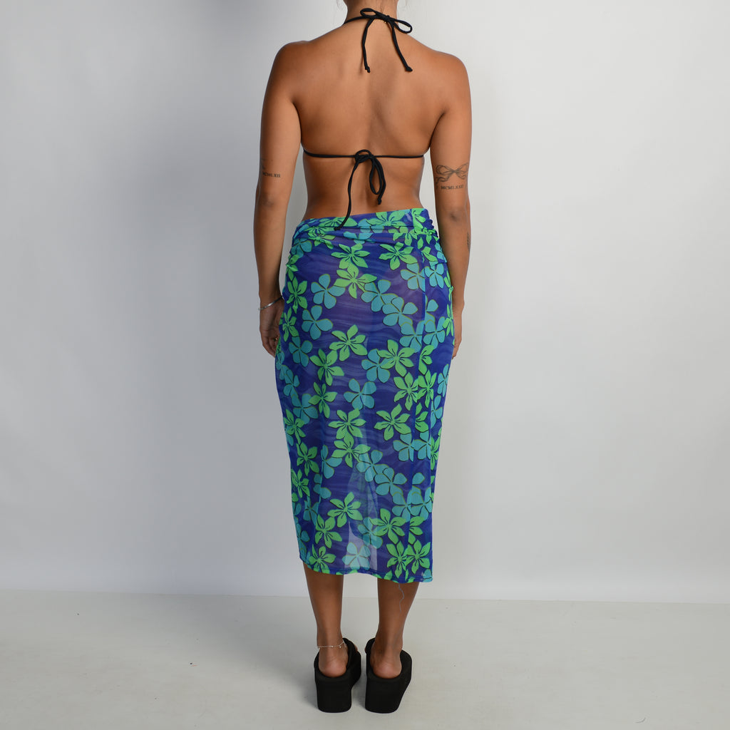 BLUE FLORAL MESH SARONG