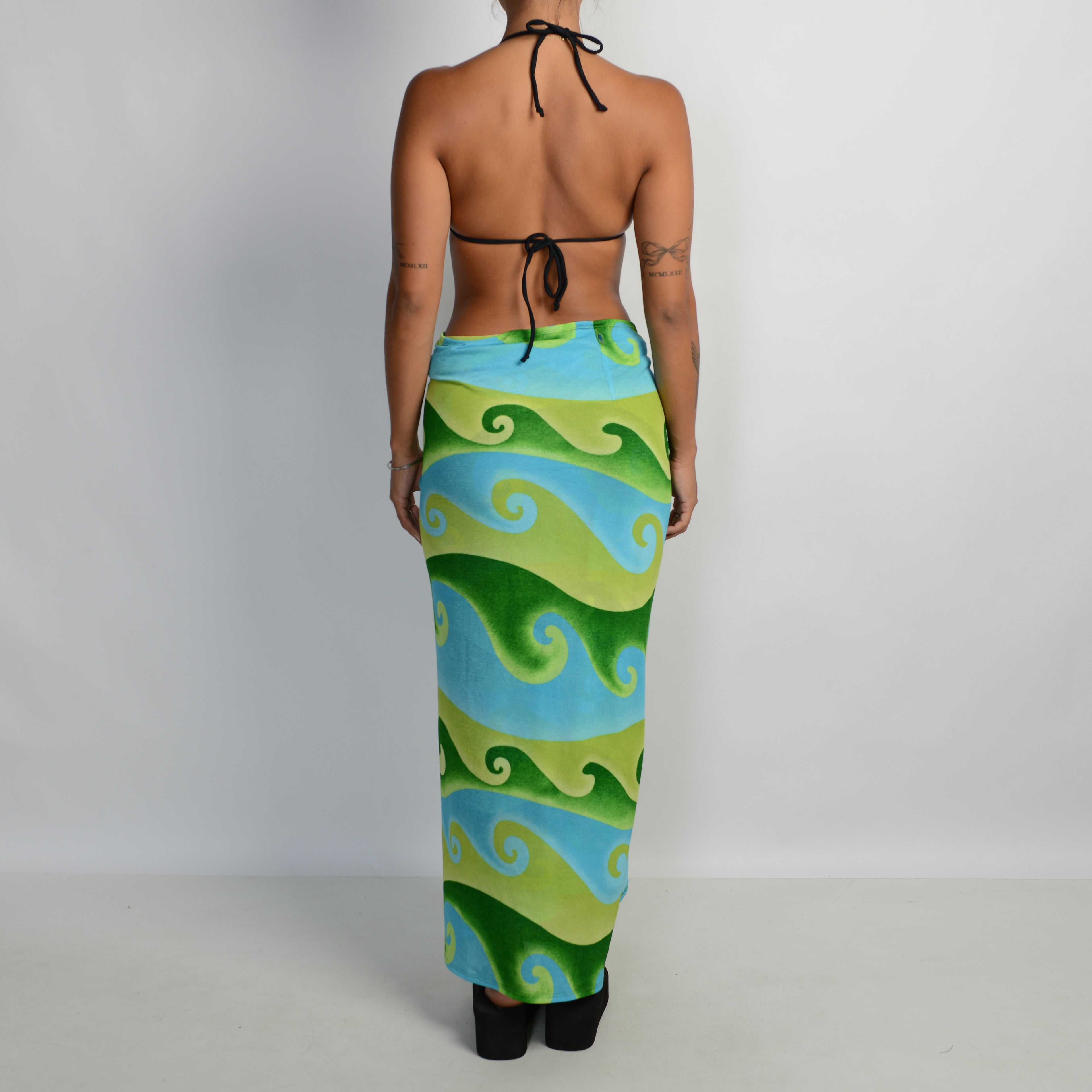 GREEN PATTERN WRAP SKIRT