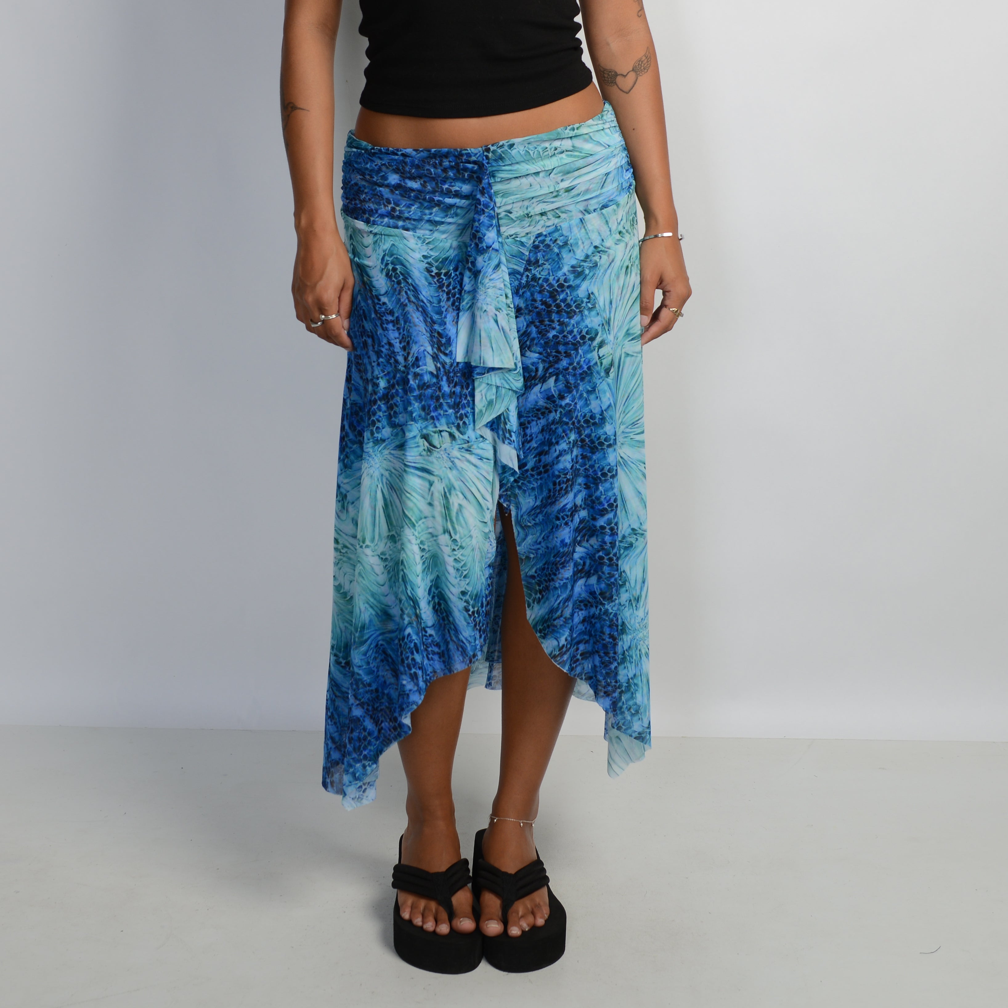 BLUE MESH MIDI SKIRT