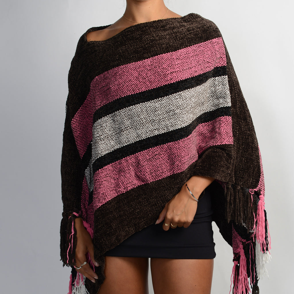 BROWN STRIPE KNIT PONCHO