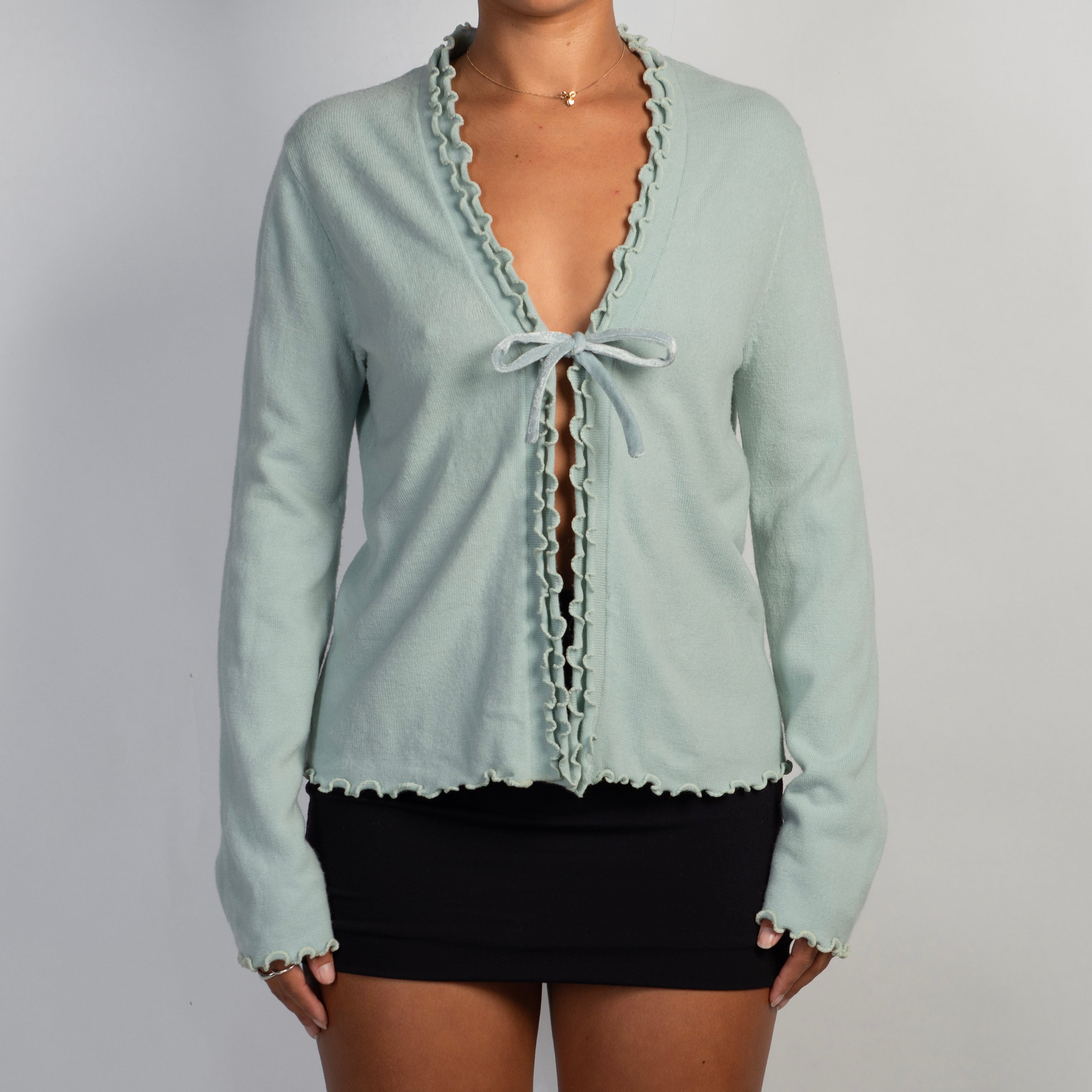 MINT RUFFLE CARDIGAN