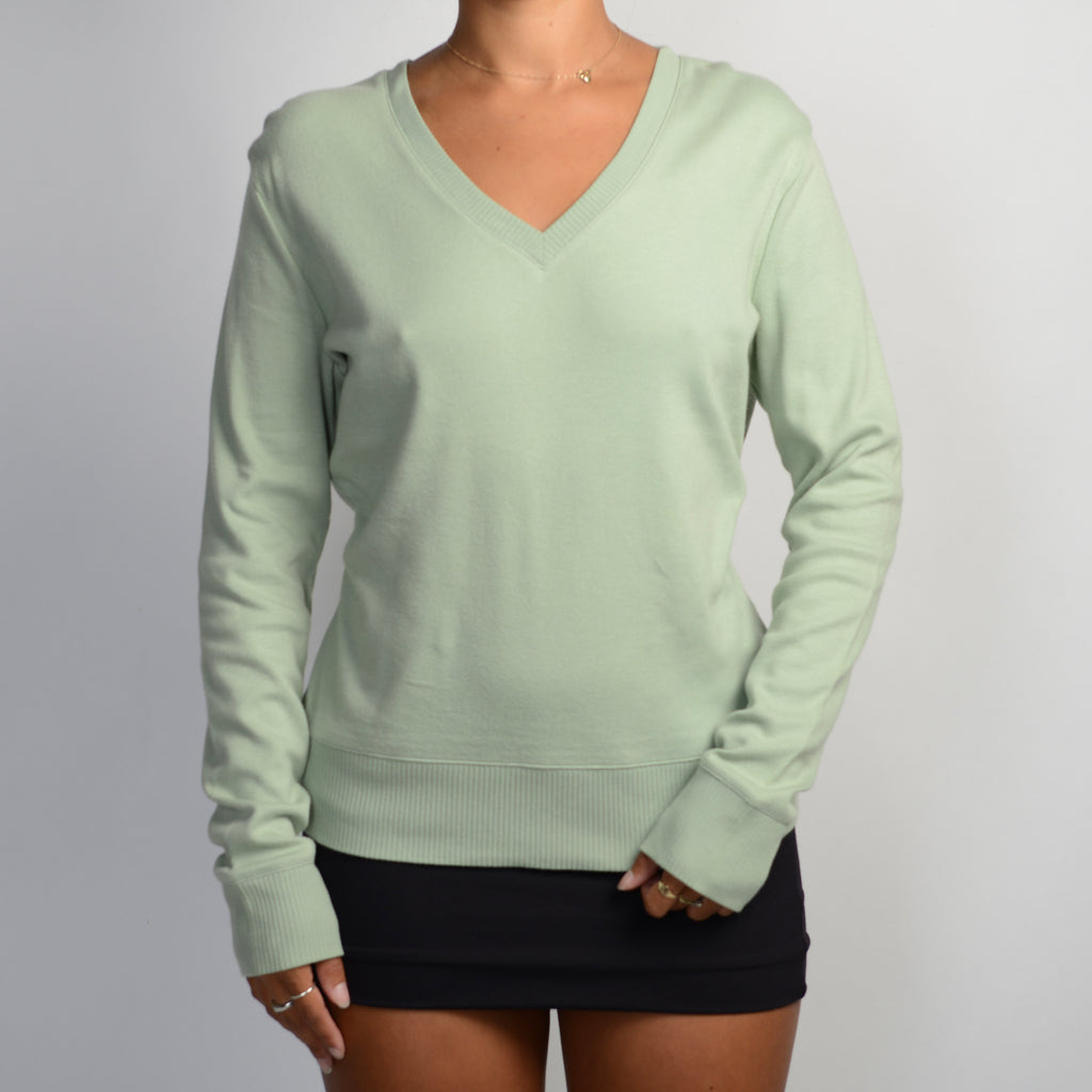 GREEN V NECK TOP