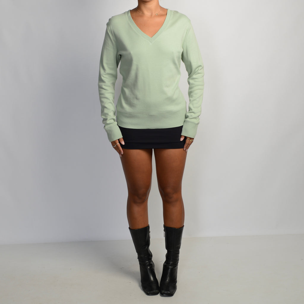 GREEN V NECK TOP