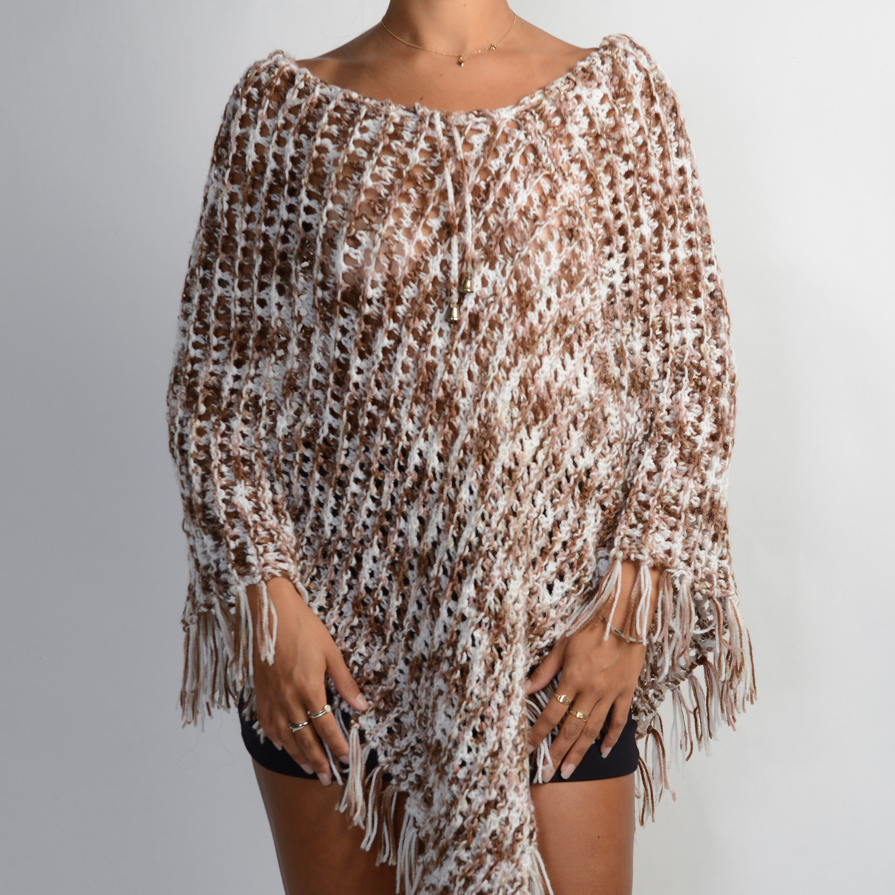 BROWN LOOSE KNIT PONCHO