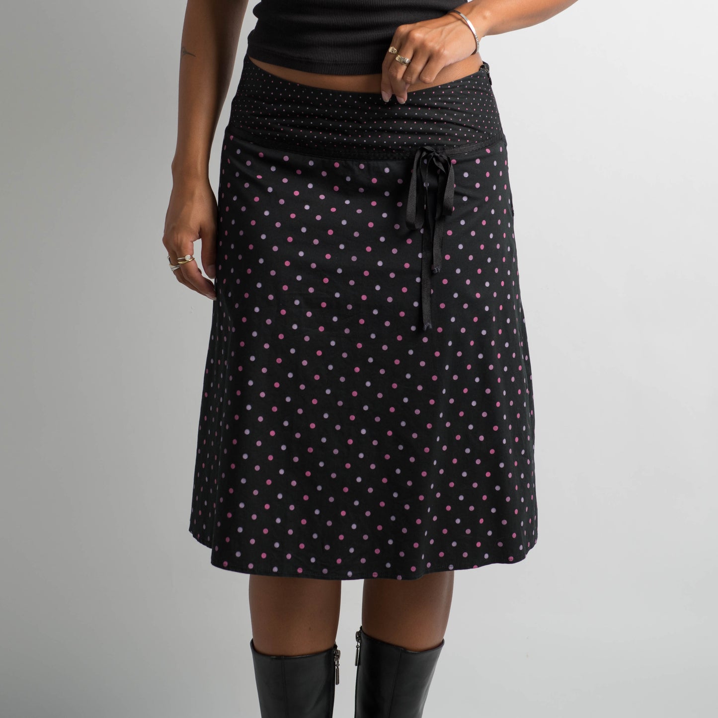 BLACK POLKA DOT MIDI SKIRT