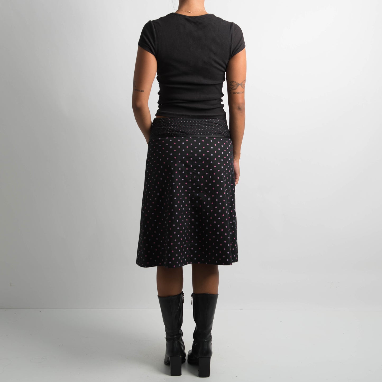 BLACK POLKA DOT MIDI SKIRT