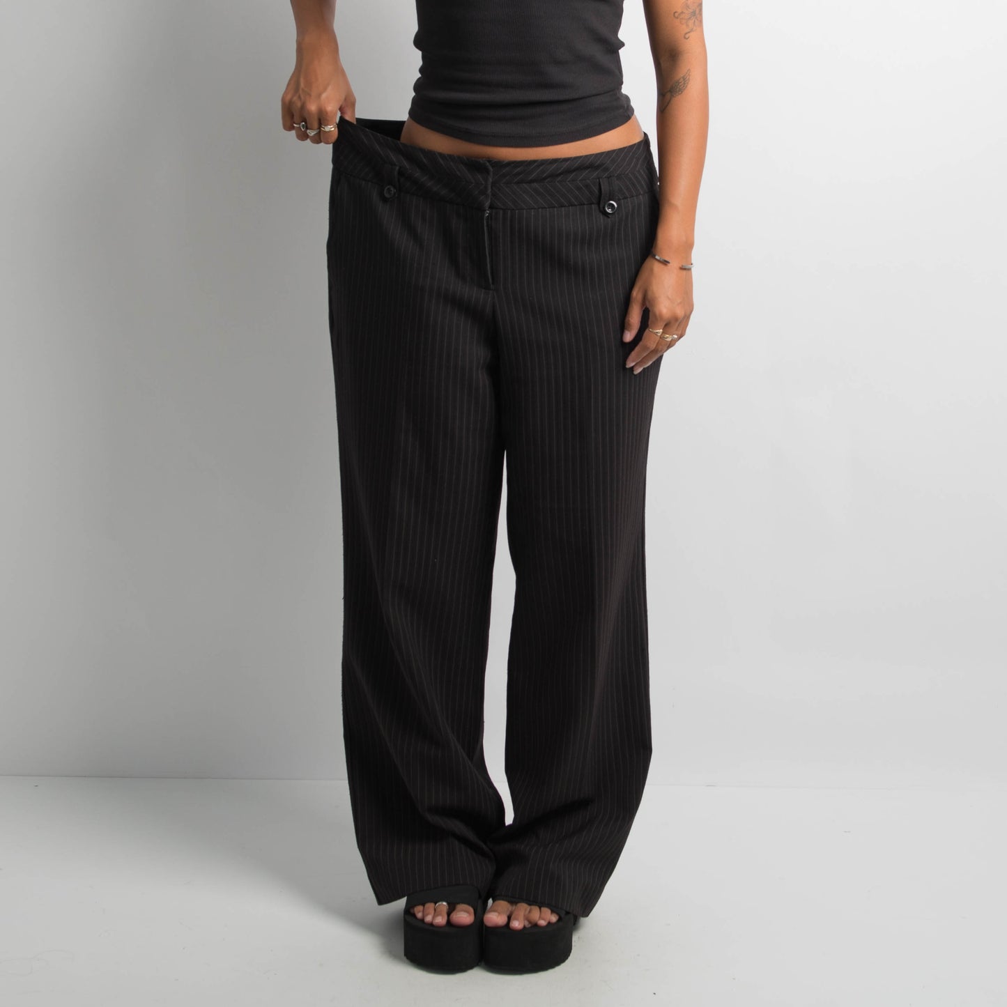 BLACK PINSTRIPE TROUSERS