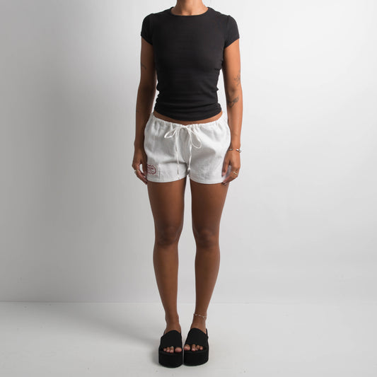 WHITE LINEN MINI SHORTS