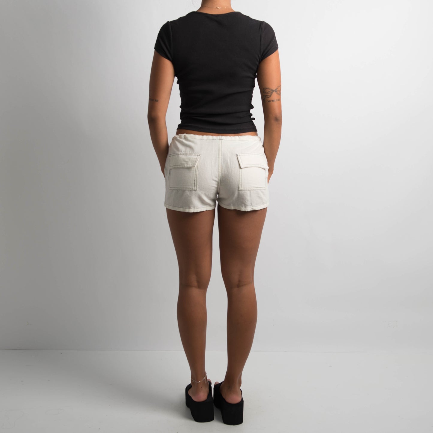 OFF WHITE LINEN MINI SHORTS