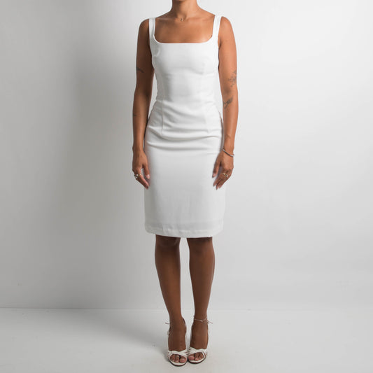 WHITE KNEE LENGTH DRESS