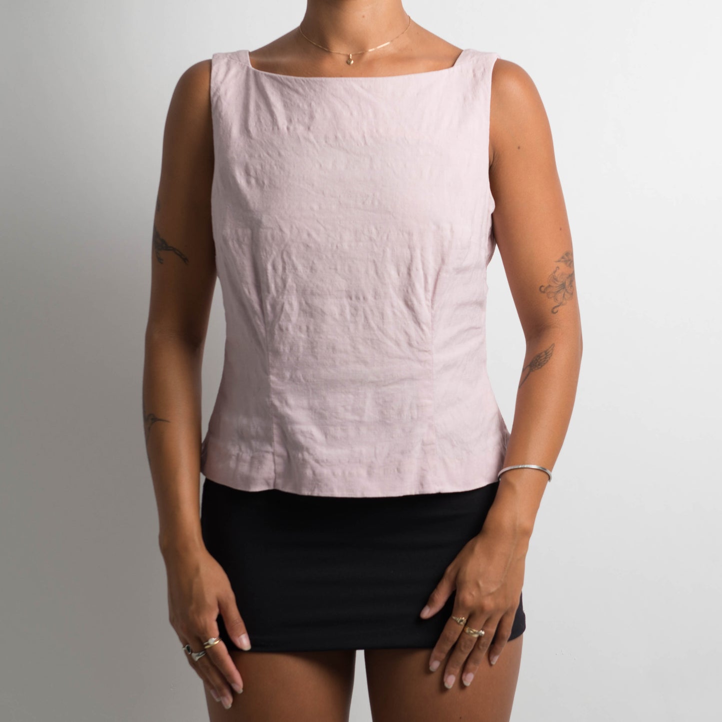 PINK LINEN BOAT NECK TOP