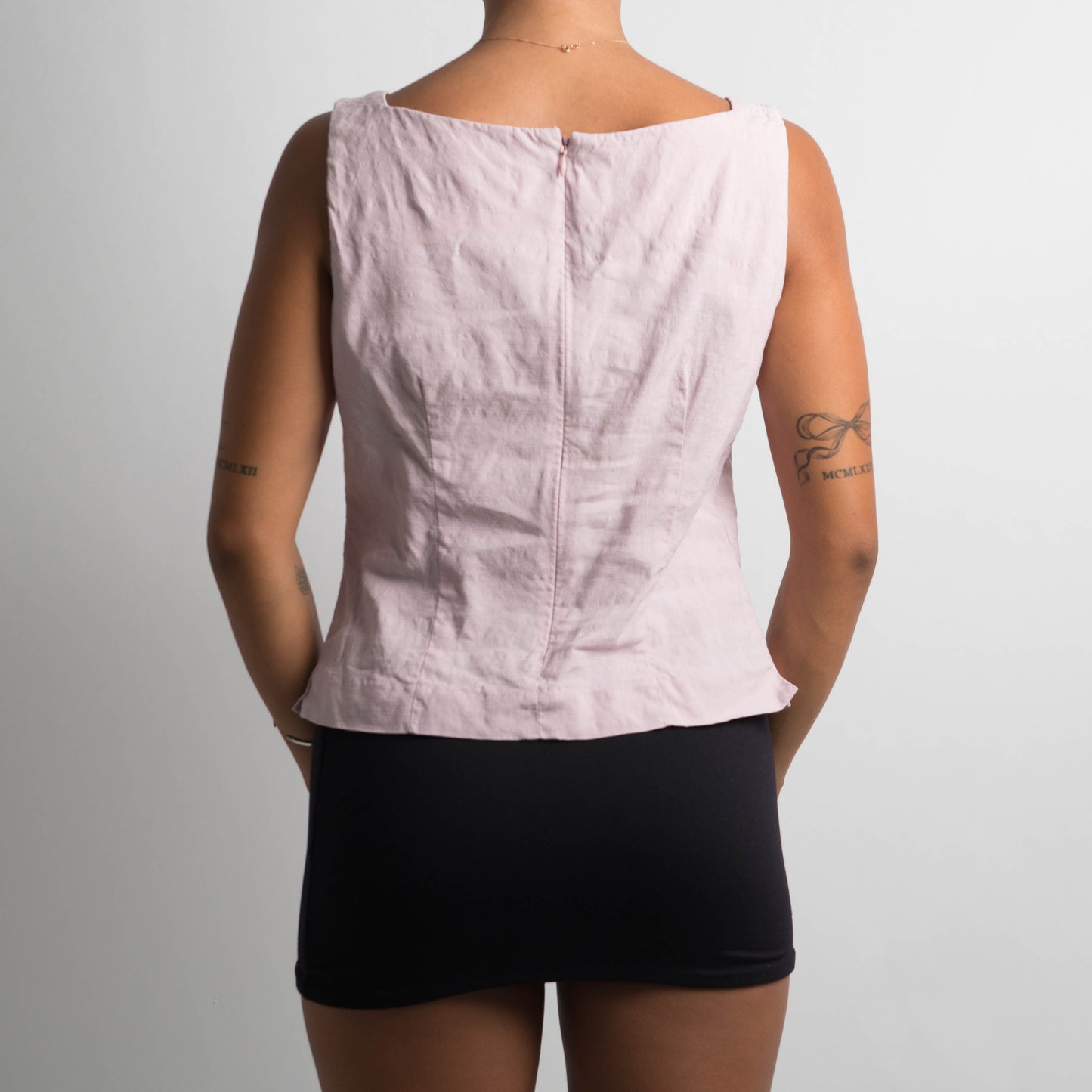 PINK LINEN BOAT NECK TOP