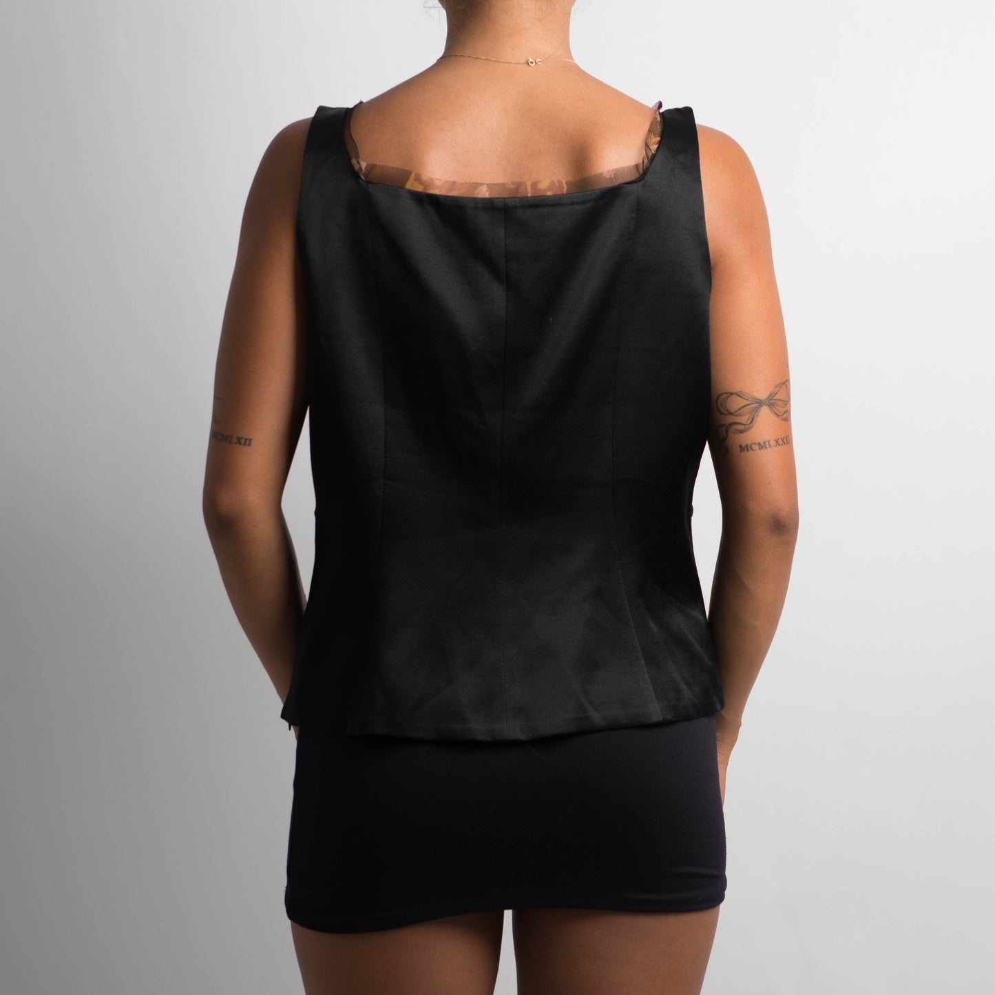 BLACK SATIN MESH TOP