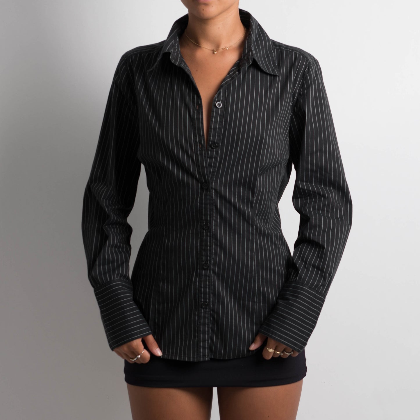 BLACK PINSTRIPE BLOUSE