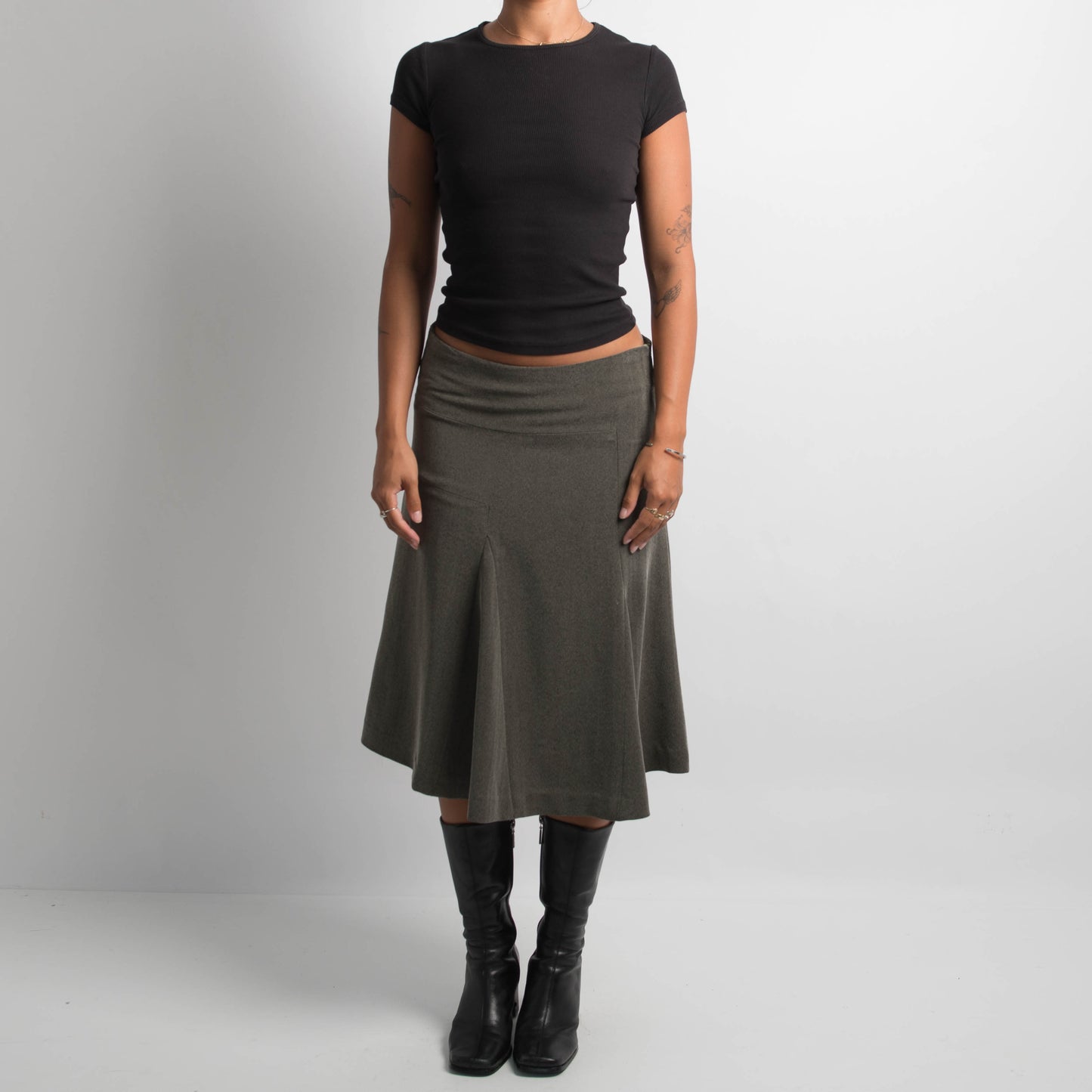 KHAKI GREY MIDI SKIRT