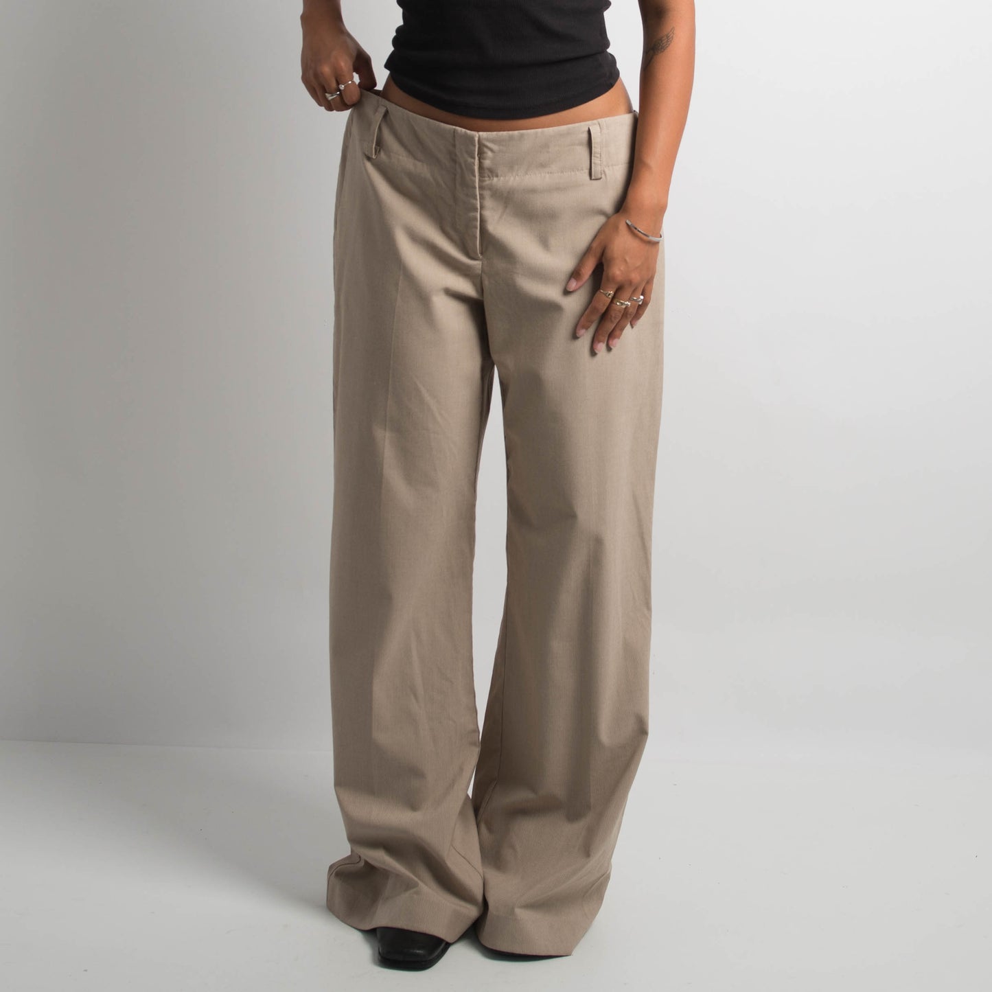 BEIGE WIDE LEG TROUSERS