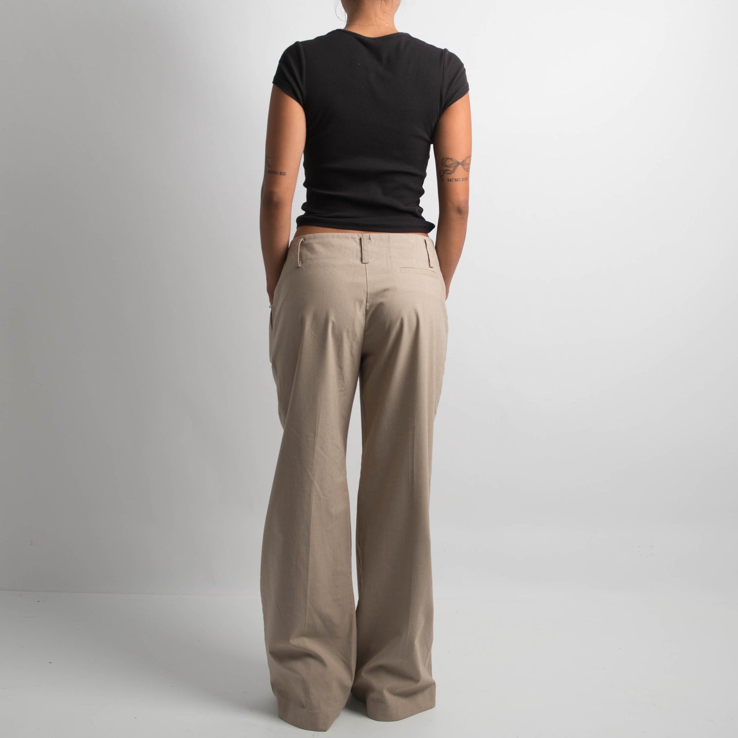 BEIGE WIDE LEG TROUSERS