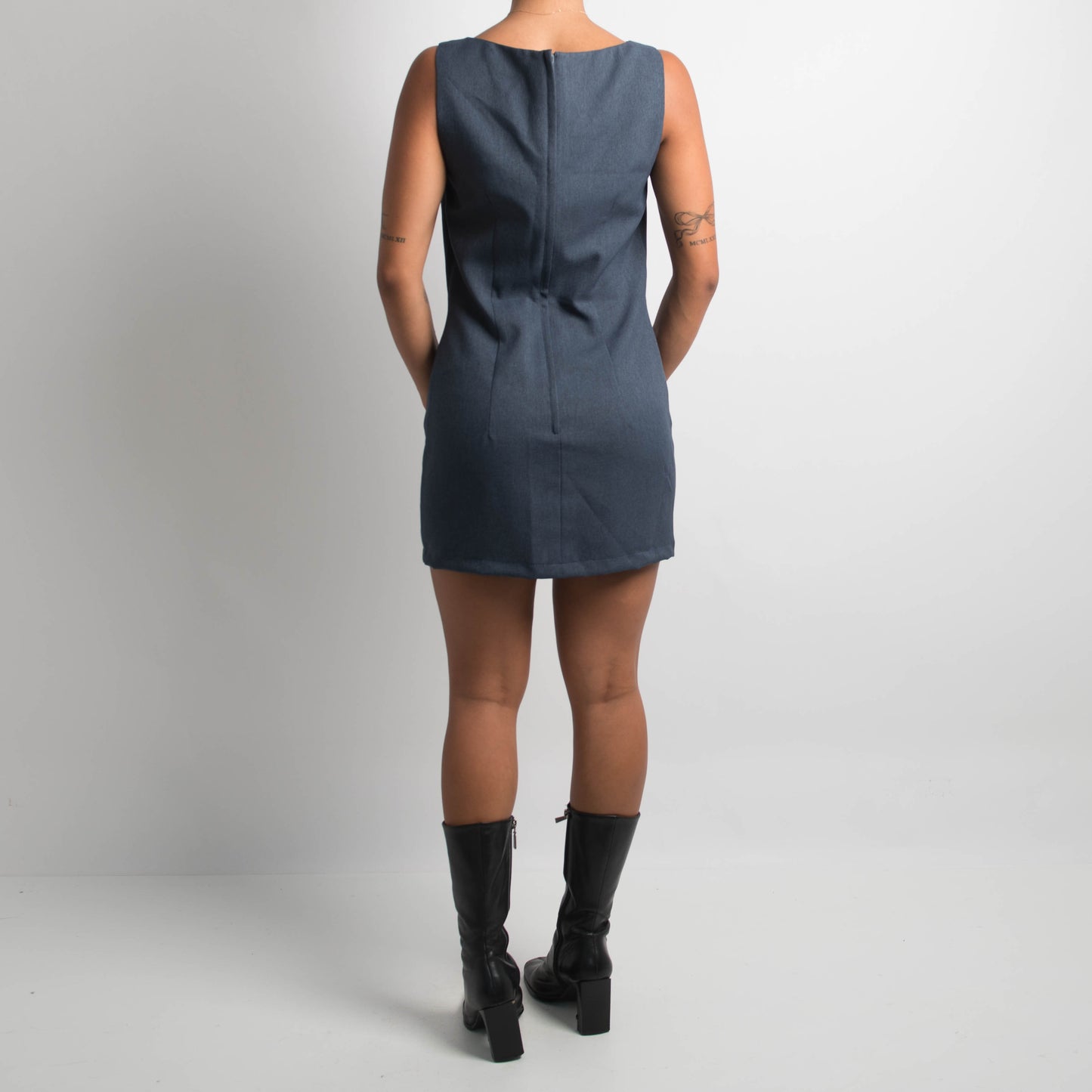 BLUE BOAT NECK MINI DRESS