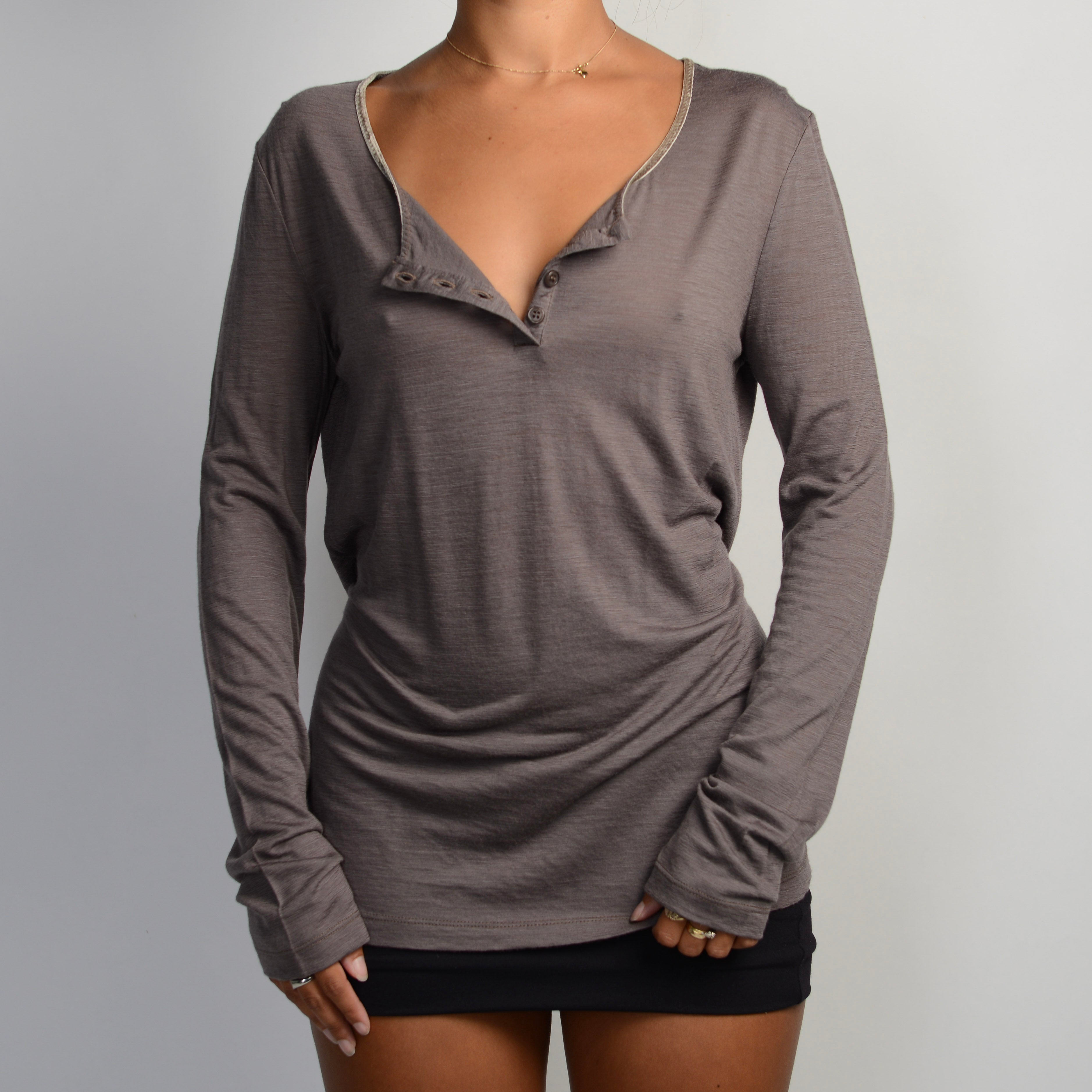 TAUPE WOOL HENLEY SHIRT