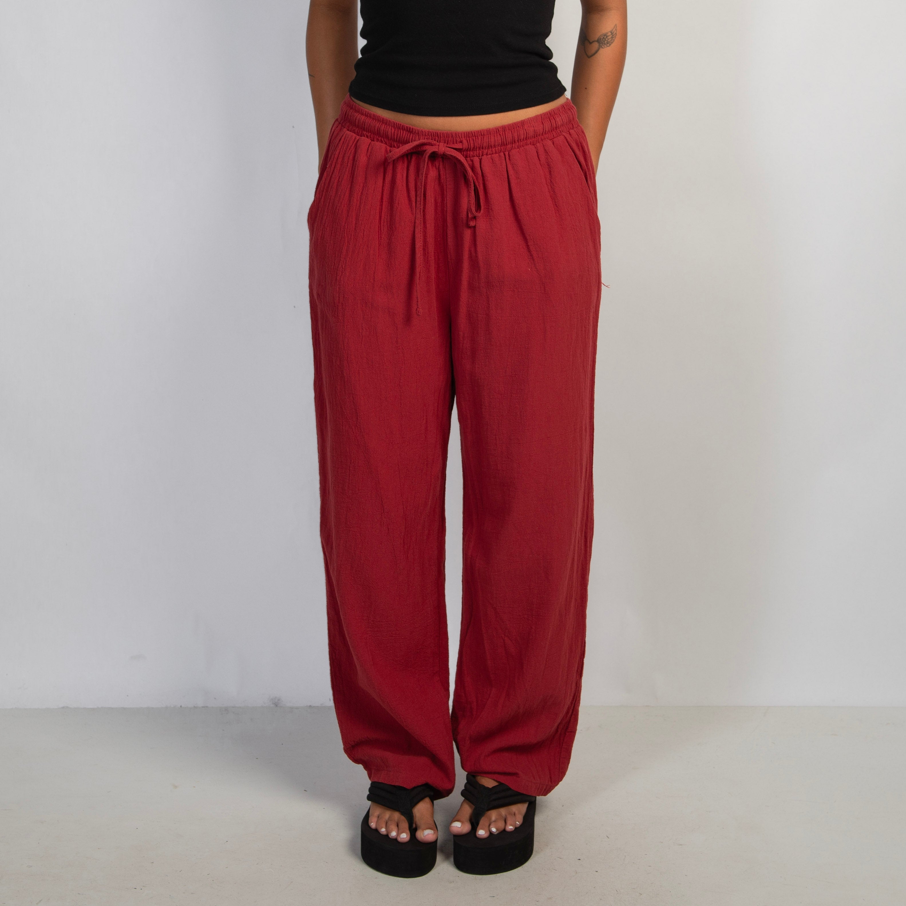 RED DRAWSTRING PANTS