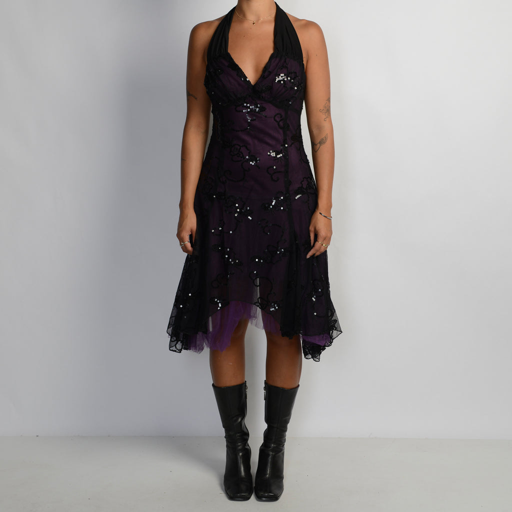 SEQUIN MESH MIDI DRESS