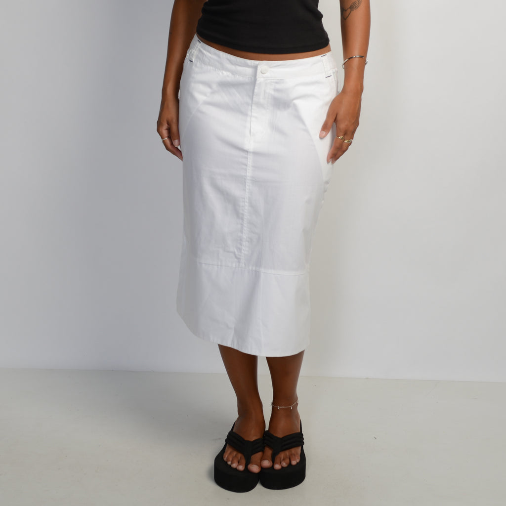 WHITE COTTON MIDI SKIRT