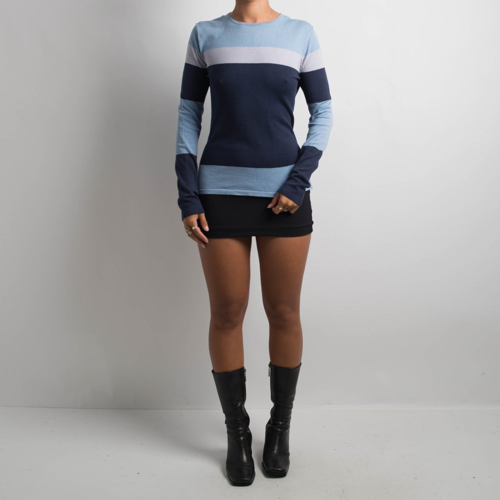 BLUE SILK LONG SLEEVE TOP