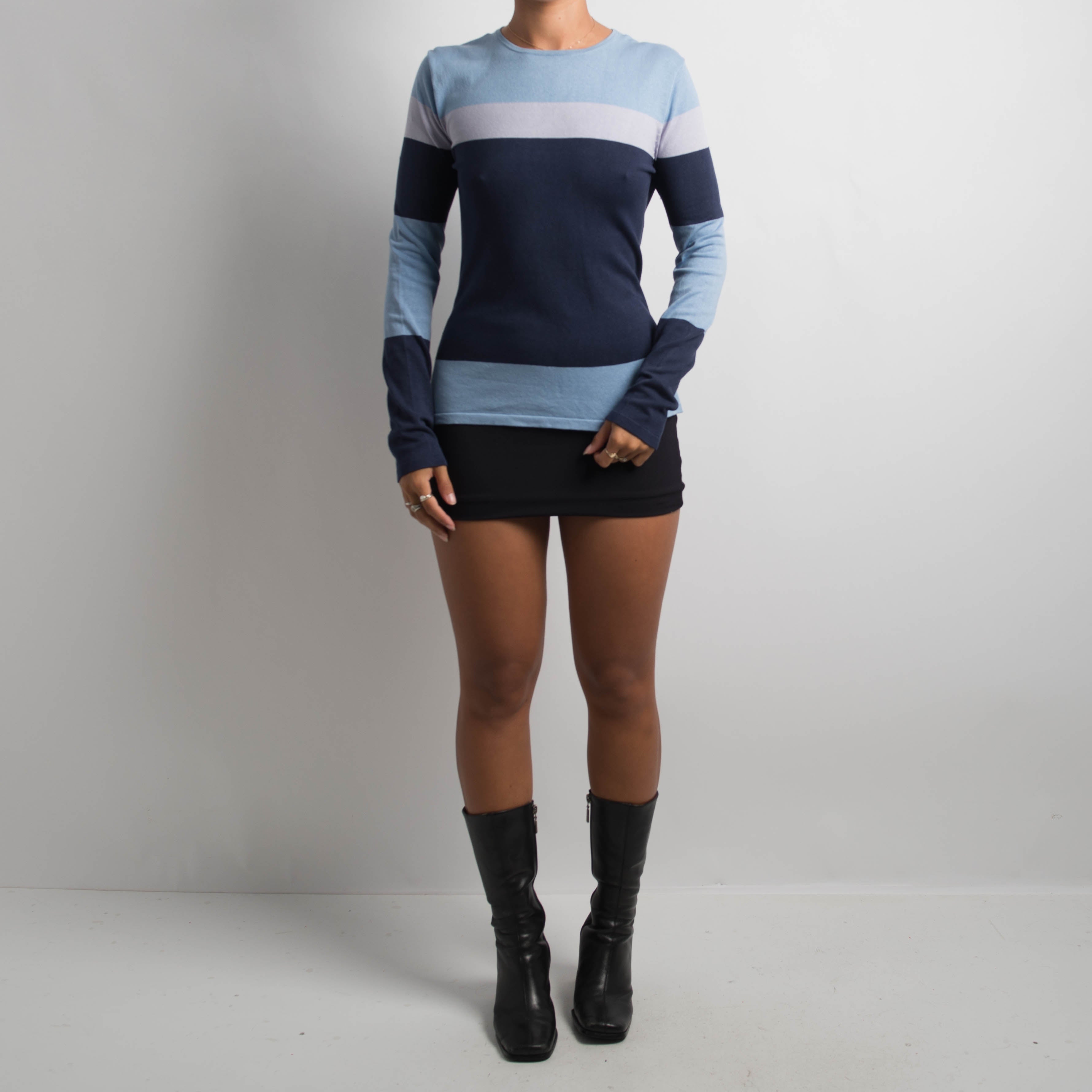 BLUE SILK LONG SLEEVE TOP