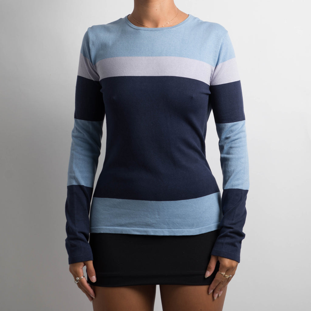 BLUE SILK LONG SLEEVE TOP