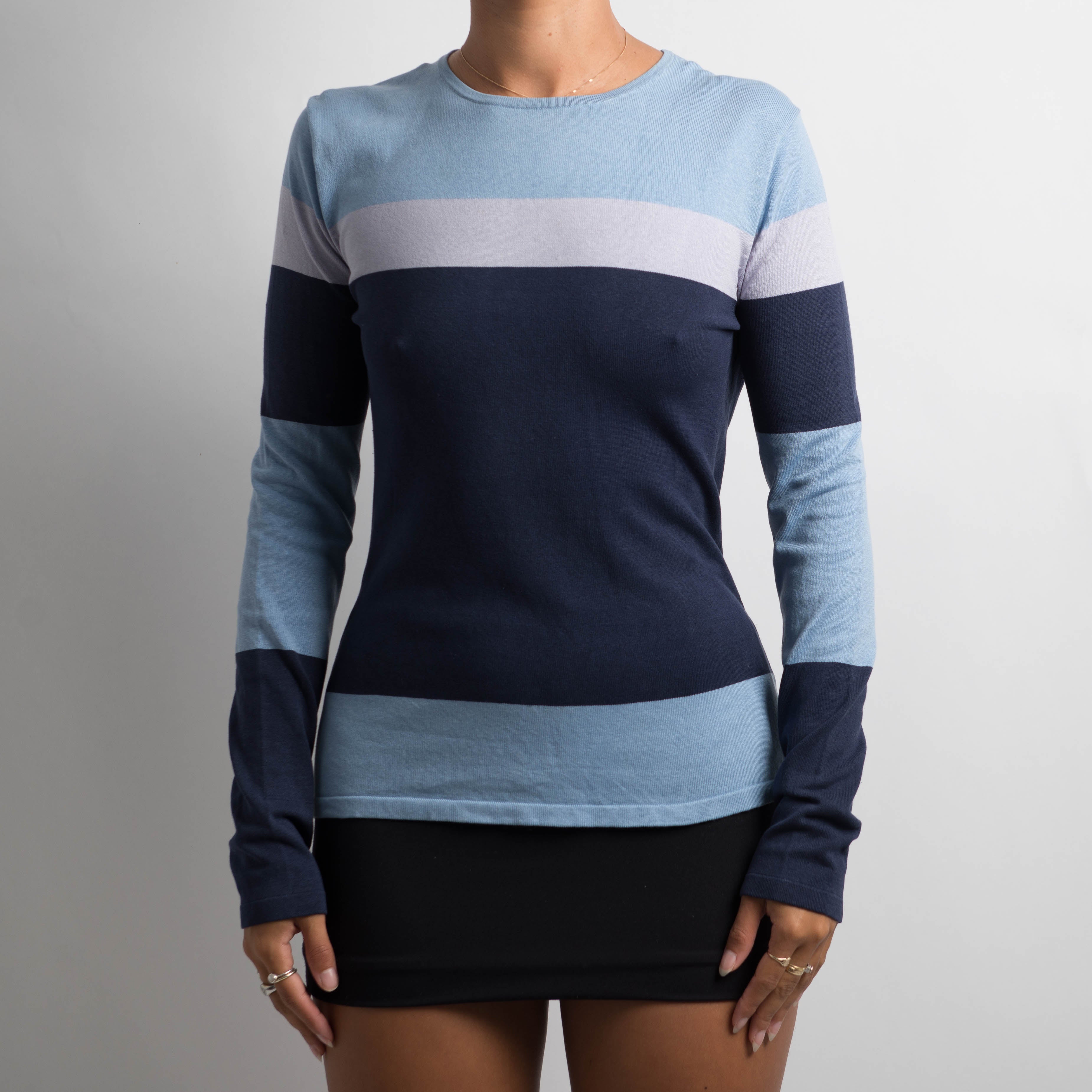 BLUE SILK LONG SLEEVE TOP