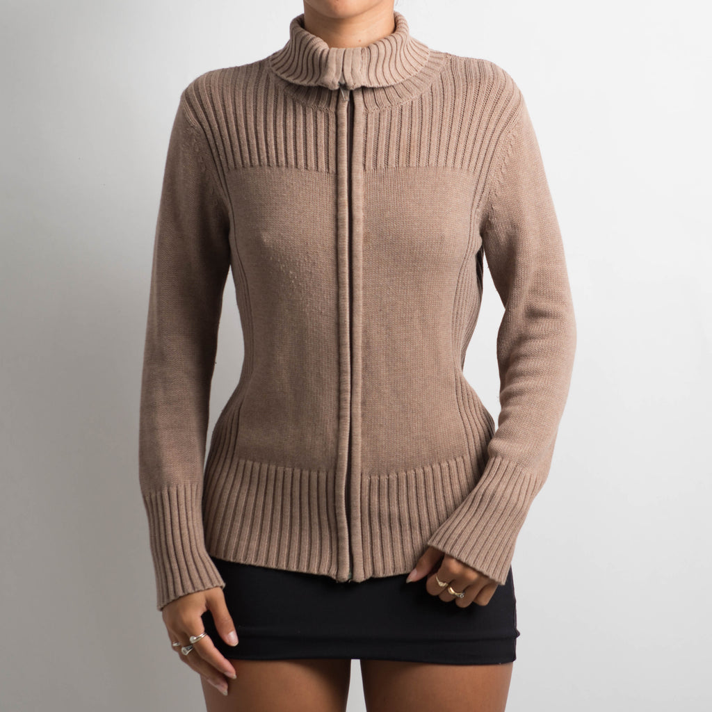 BROWN KNIT ZIP JACKET