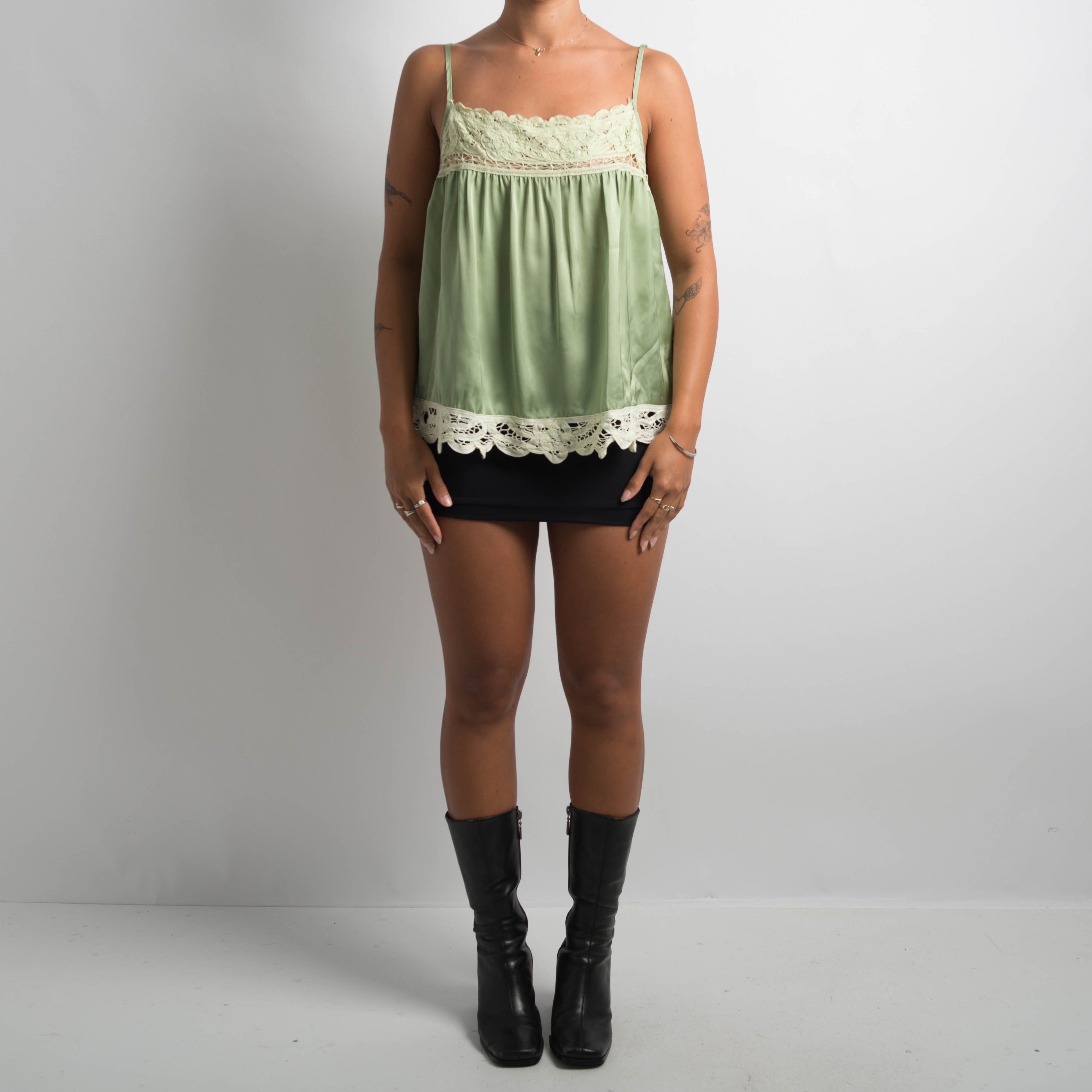 GREEN SATIN CAMISOLE