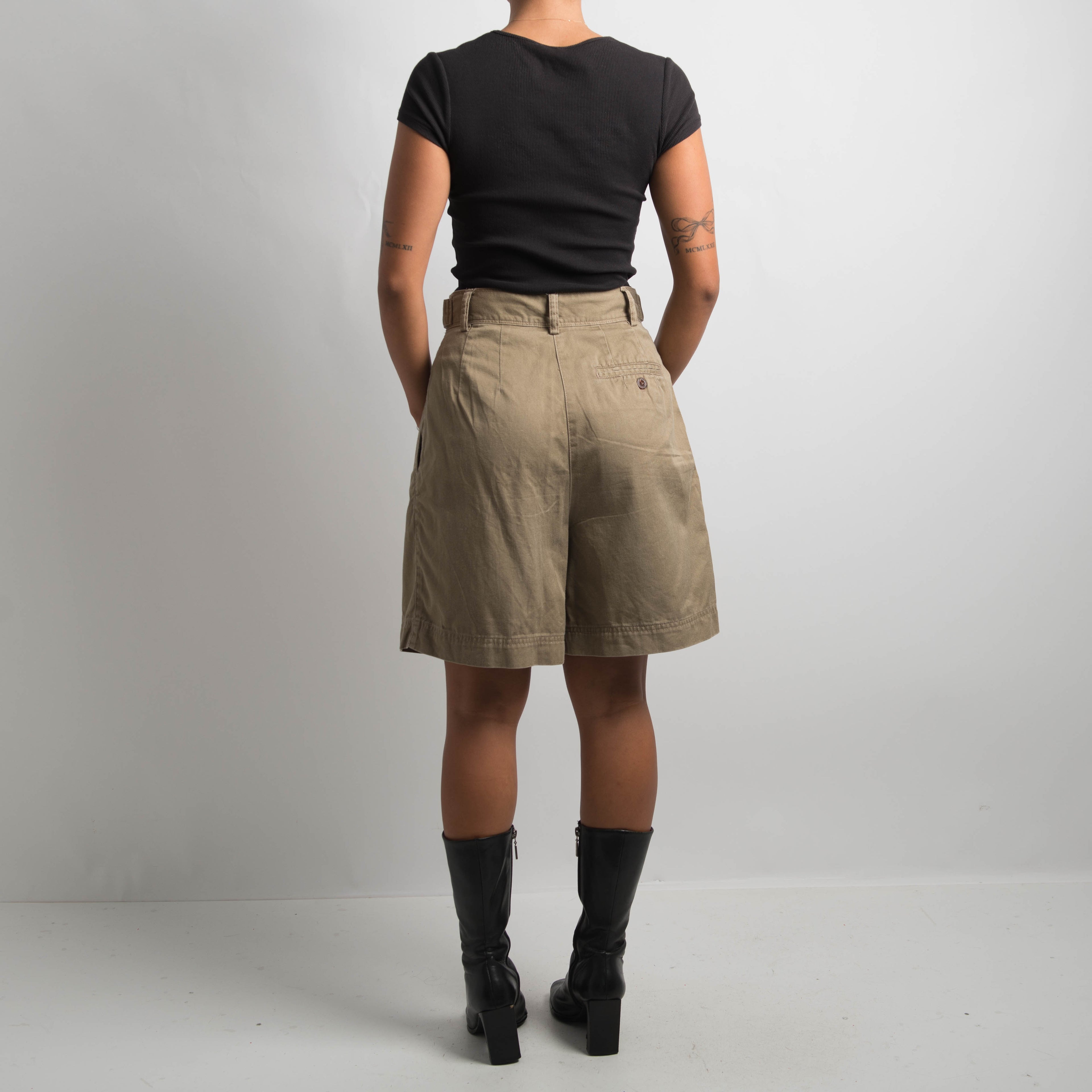 KHAKI LONGLINE COTTON SHORTS