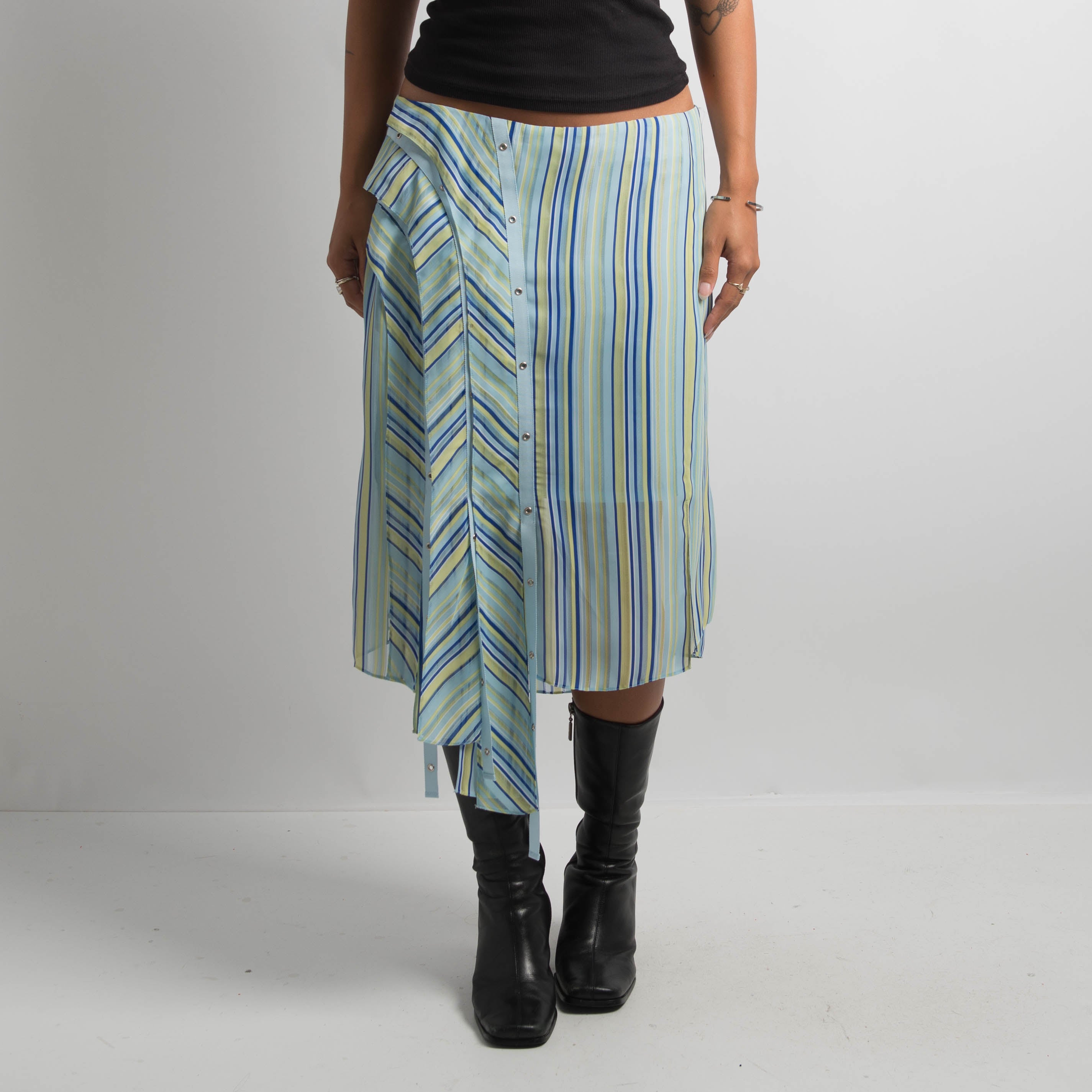 BLUE STRIPED MIDI SKIRT