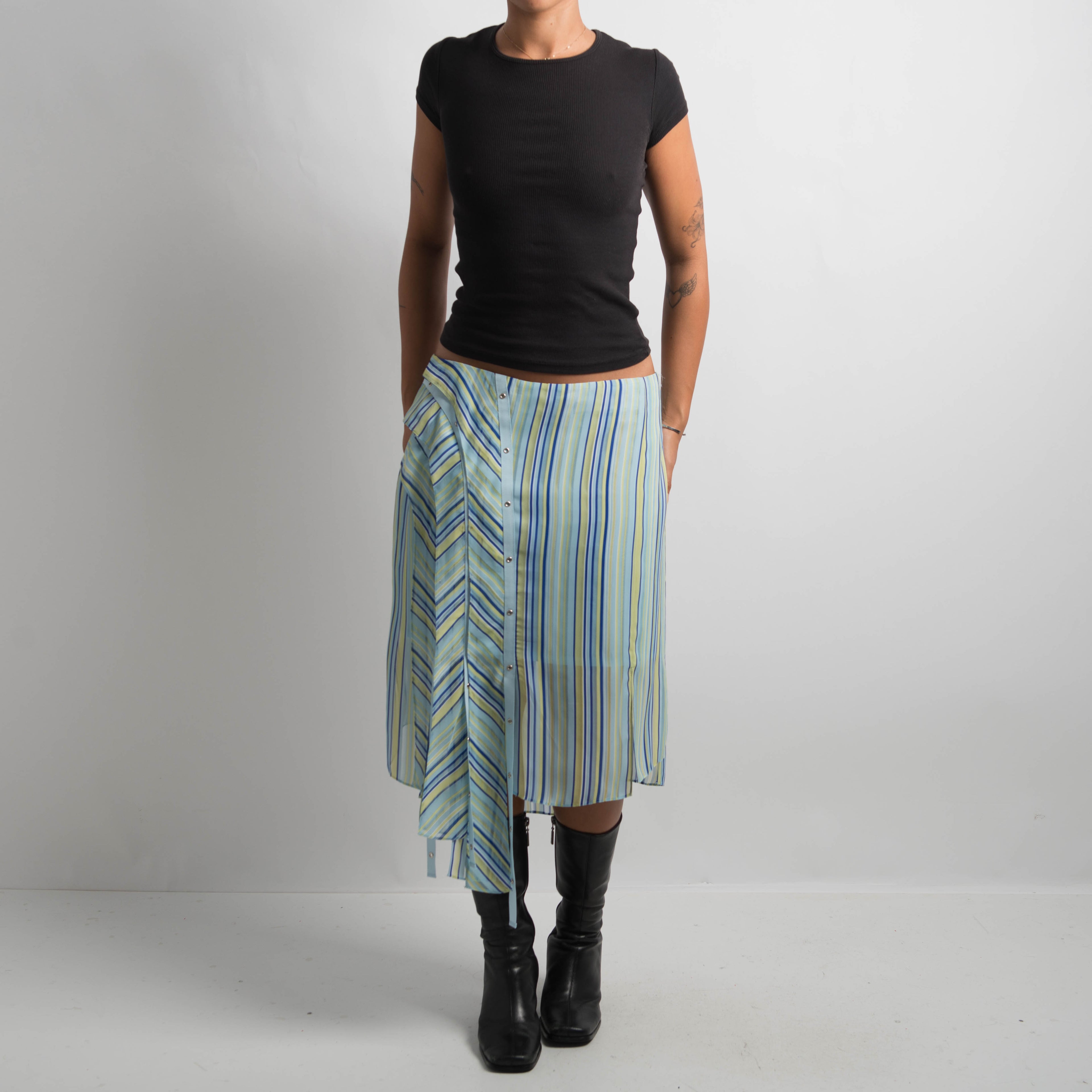 BLUE STRIPED MIDI SKIRT