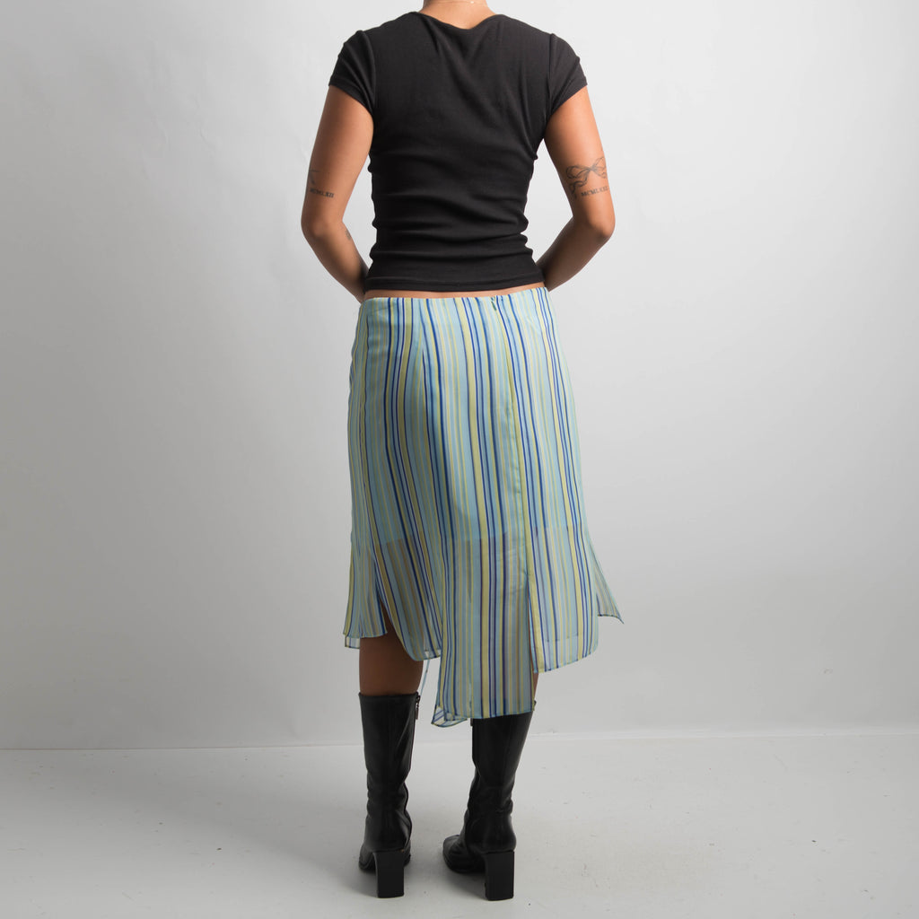 BLUE STRIPED MIDI SKIRT