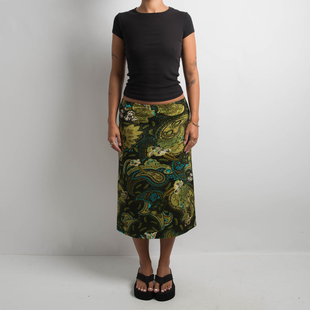 GREEN PAISLEY MIDI SKIRT
