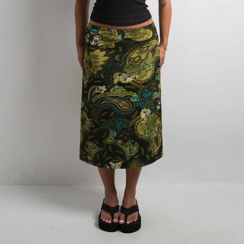 GREEN PAISLEY MIDI SKIRT