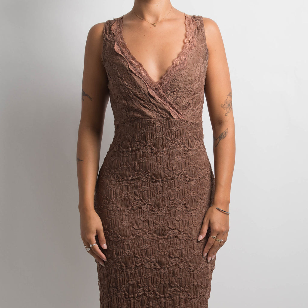 BROWN LACE MIDI DRESS