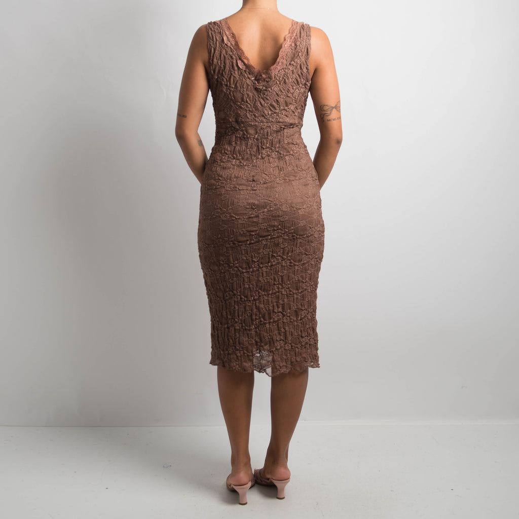 BROWN LACE MIDI DRESS