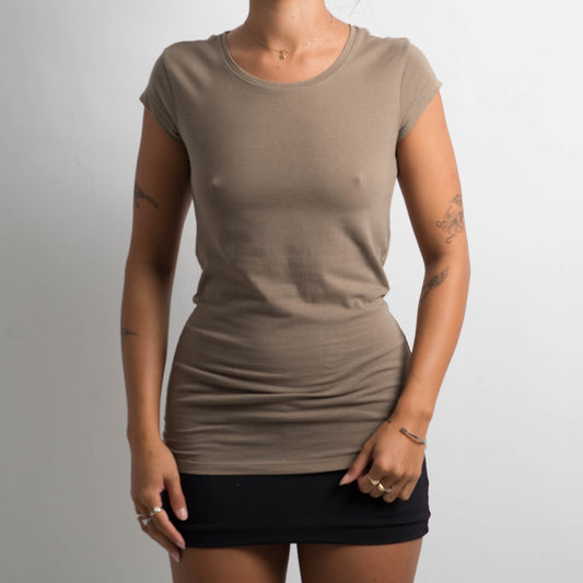 KHAKI CAP SLEEVE TOP