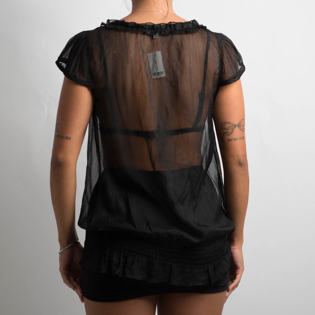 BLACK SHEER RUFFLE TOP